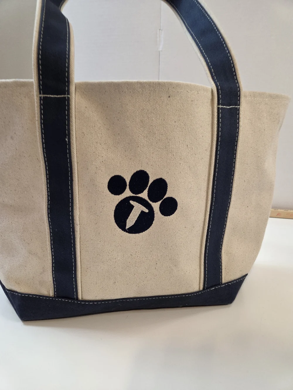 Canvas Tote Bag in Natural and Navy